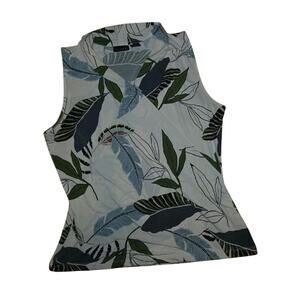 Tahari Faux Wrap Sleeveless Top Blouse Liquid Knit Tropical Leaf Print Size L